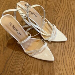 Boohoo tall white heels
